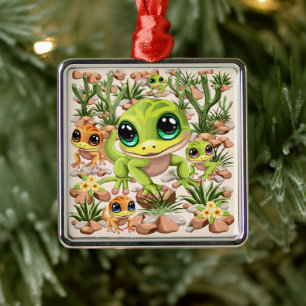 Baby Geckos Cute Cartoon Characters Metal Tree Decoration