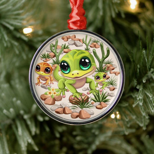 Baby Geckos Cute Cartoon Characters Metal Tree Decoration (Tree)
