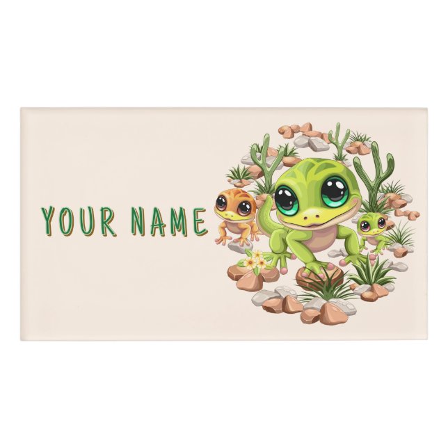 Baby Geckos Cute Cartoon Characters Name Tag (Front)
