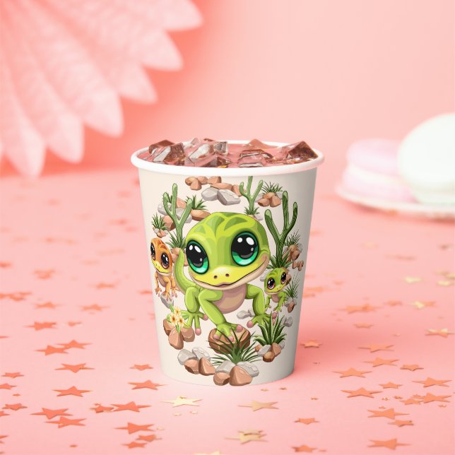 Baby Geckos Cute Cartoon Characters Paper Cups (Insitu)