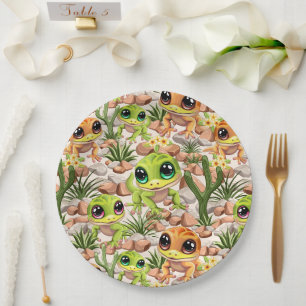 Baby Geckos Cute Cartoon Characters Paper Plate