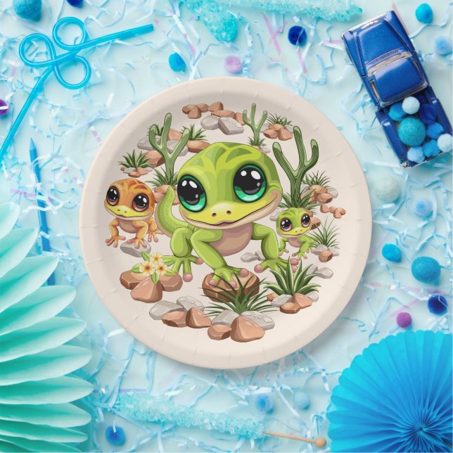 Baby Geckos Cute Cartoon Characters Paper Plate (Party)