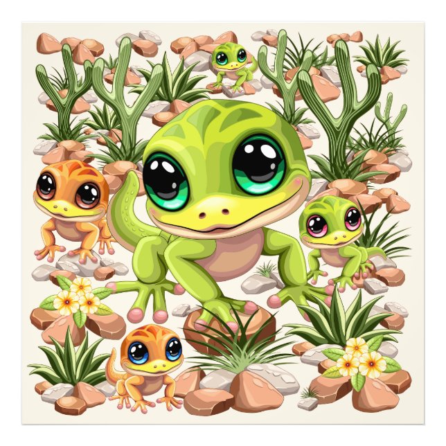 Baby Geckos Cute Cartoon Characters Photo Print (Front)