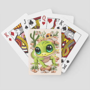 Baby Geckos Cute Cartoon Characters Playing Cards