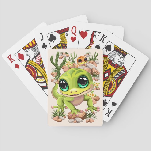 Baby Geckos Cute Cartoon Characters Playing Cards (Back)