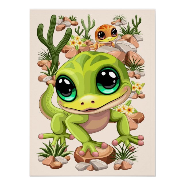 Baby Geckos Cute Cartoon Characters Poster (Front)
