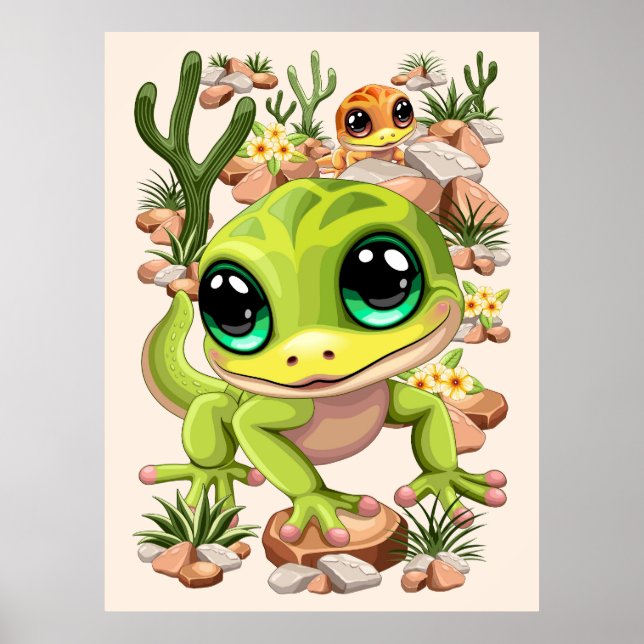 Baby Geckos Cute Cartoon Characters Poster (Front)