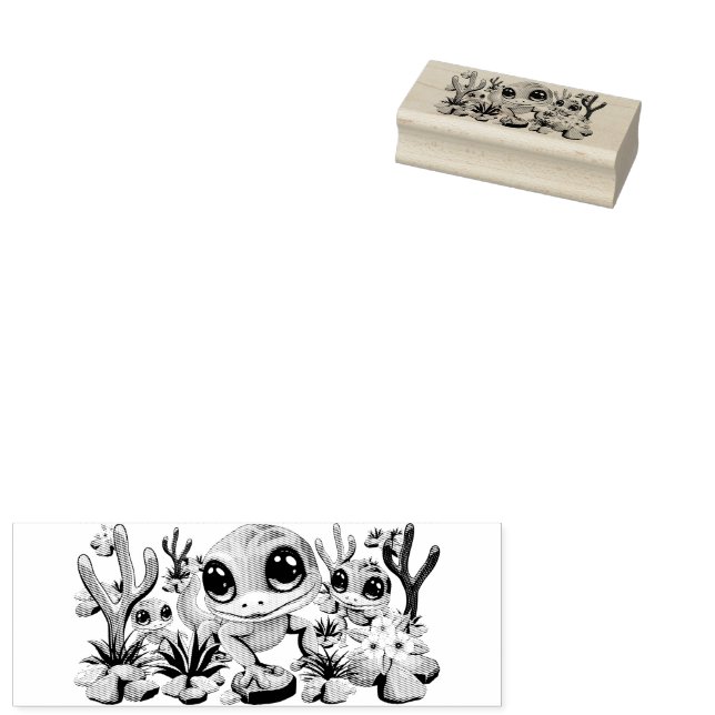 Baby Geckos Cute Cartoon Characters Rubber Stamp (Stamped)