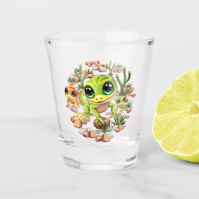 Baby Geckos Cute Cartoon Characters Shot Glass (Front)
