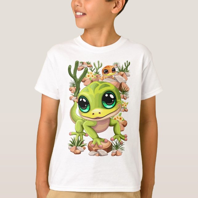 Baby Geckos Cute Cartoon Characters T-Shirt (Front)