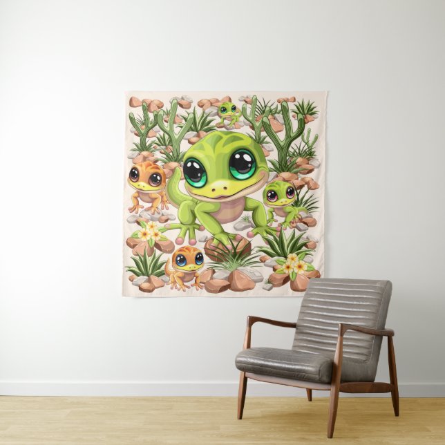 Baby Geckos Cute Cartoon Characters Tapestry (In Situ)