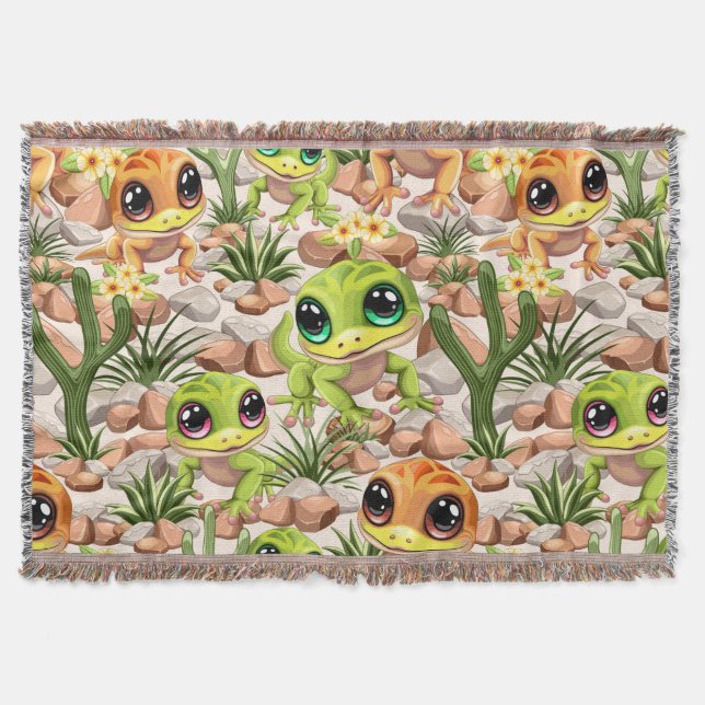 Baby Geckos Cute Cartoon Characters Throw Blanket (Front)