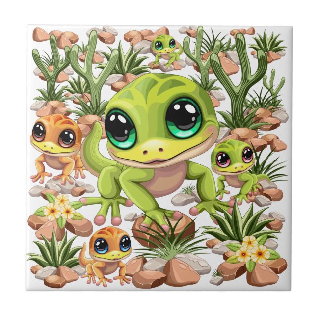 Baby Geckos Cute Cartoon Characters Tile (Front)