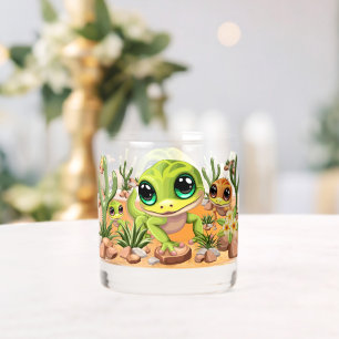 Baby Geckos Cute Cartoon Characters Whiskey Glass