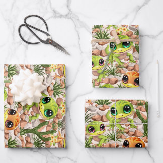 Baby Geckos Cute Cartoon Characters Wrapping Paper Sheet