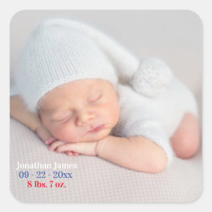 Baby Gender Neutral Photo Birth Announcement Square Sticker