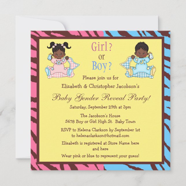 Baby Gender Reveal African American Babies Invitation (Front)