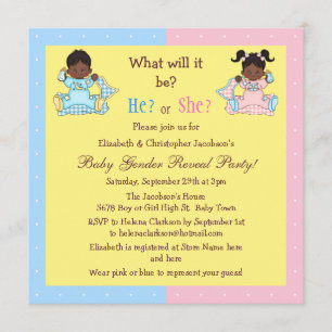 Baby Gender Reveal African American Babies Invitation