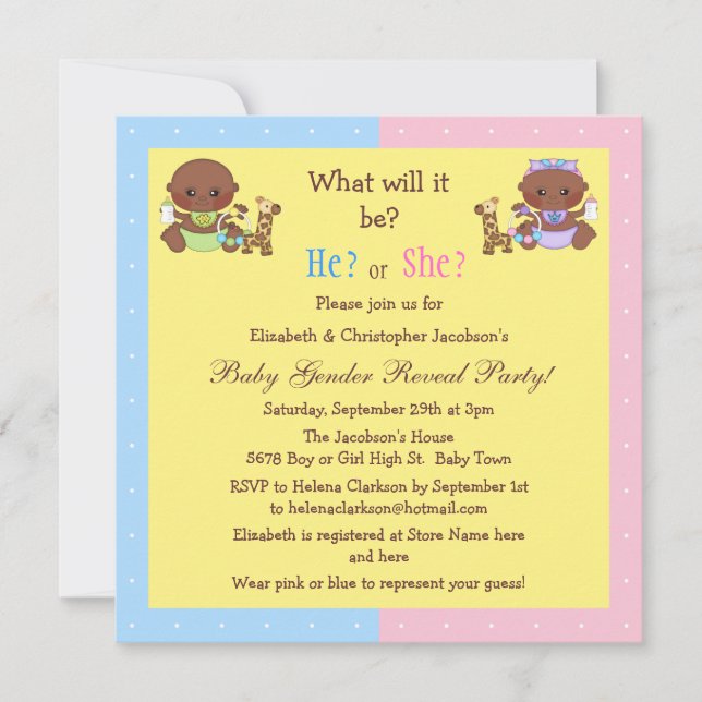 Baby Gender Reveal African American Babies Invitation (Front)