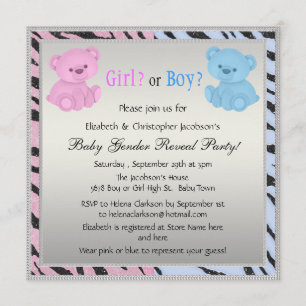 Baby Gender Reveal Animal Print & Bears Invitation