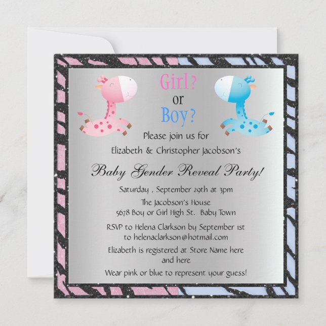 Baby Gender Reveal Animal Print & Giraffes Invitation (Front)