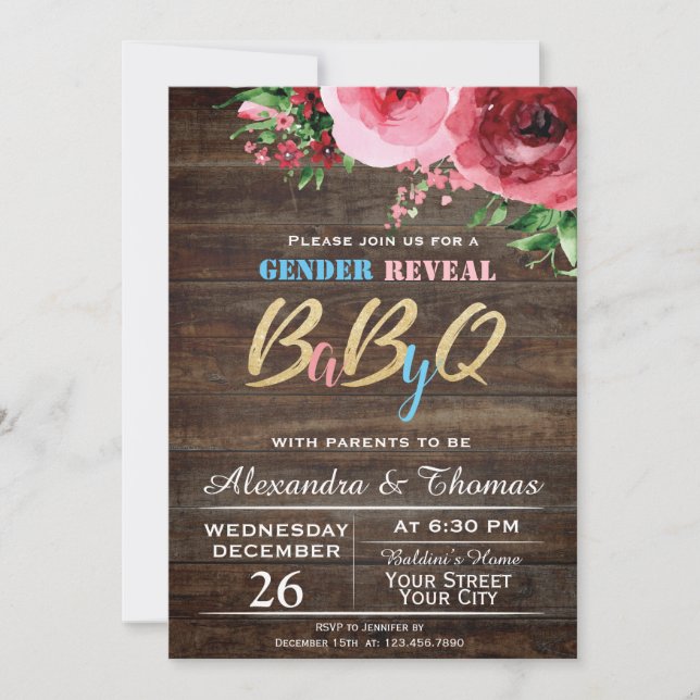 Baby Gender Reveal Baby Shower Invitation Floral (Front)
