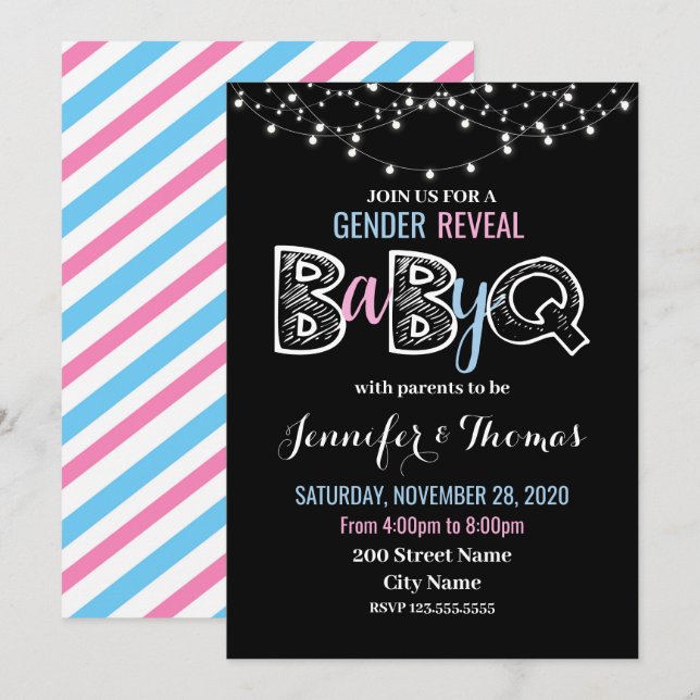 Baby Gender Reveal BaByQ Invitation (Front/Back)