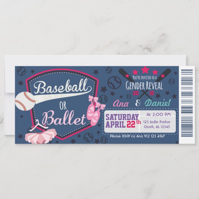 Baby gender reveal - Baseballs or Ballet Invitation (Front)