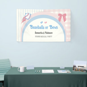 Baby gender reveal Baseballs or Bows Banner