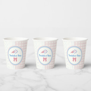 Baby gender reveal Baseballs or Bows Paper Cups