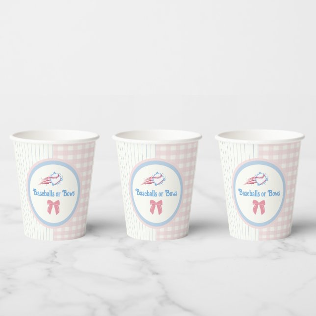 Baby gender reveal Baseballs or Bows Paper Cups (Multi)
