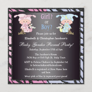 Baby Gender Reveal Cute Babies & Bunnies Invitation