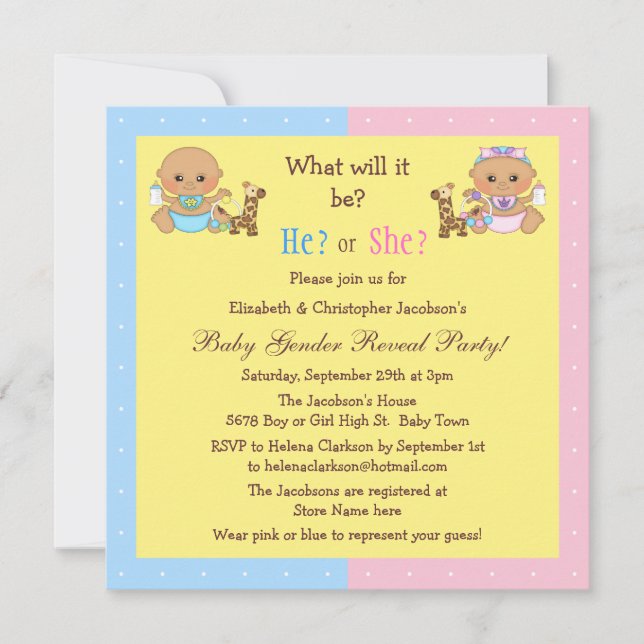 Baby Gender Reveal Cute Cartoon Babies Invitation (Front)