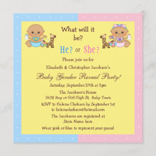 Baby Gender Reveal Cute Cartoon Babies Invitation