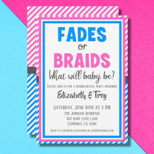 Baby Gender Reveal - Fades or Braids Invitation