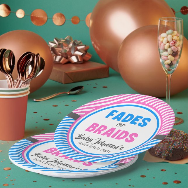Baby Gender Reveal - Fades or Braids Paper Plate (Multi)