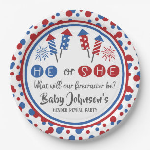 Baby Gender Reveal - Firecracker 4th of July Paper Plate