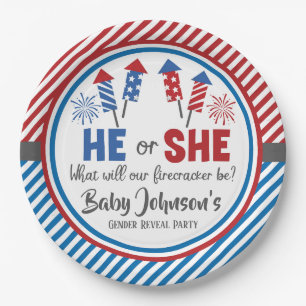 Baby Gender Reveal - Firecracker 4th of July Paper Plate