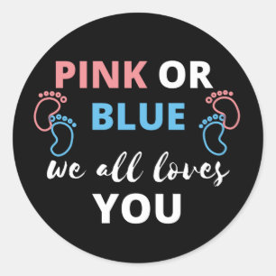 Baby Gender Reveal Ideas Pink Or Blue We All Love Classic Round Sticker