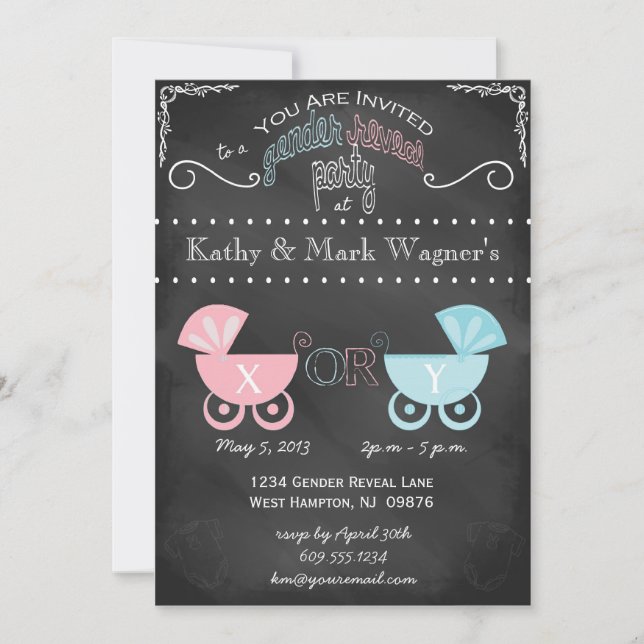 Baby Gender Reveal Invitation in Chalkboard (Front)