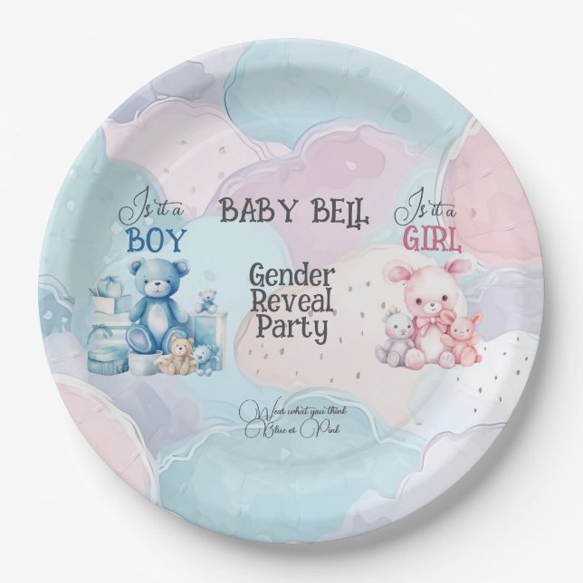 Baby Gender Reveal Invitation Paper Plate (Front)
