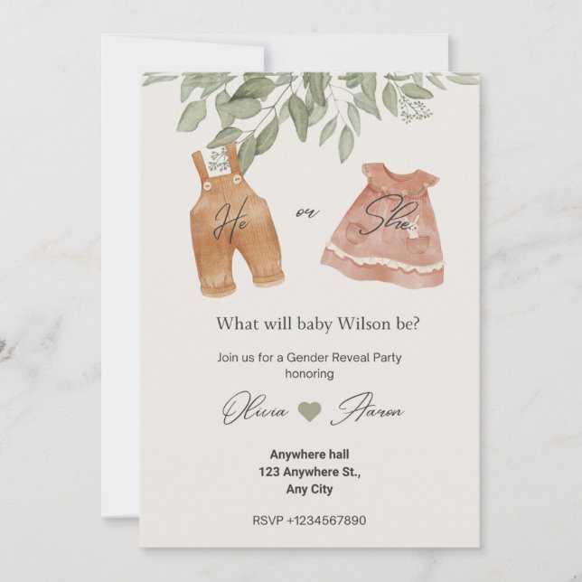 Baby Gender Reveal Modern Invitation  (Front)