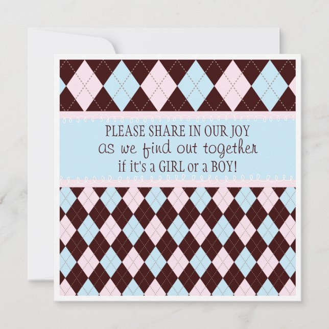 Baby Gender Reveal Party in Pink & Blue Argyle Invitation (Front)