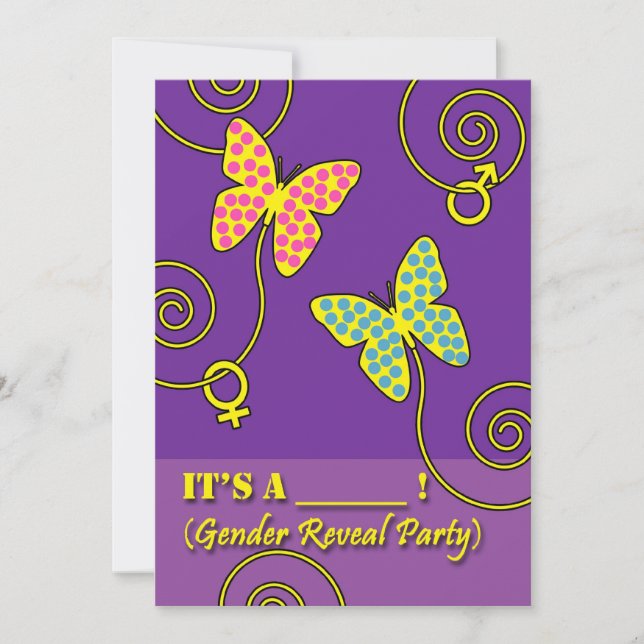 Baby Gender Reveal Party Invitation, Butterflies Invitation (Front)