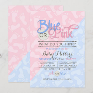 Baby Gender Reveal Party Pink Blue Footprint Invitation