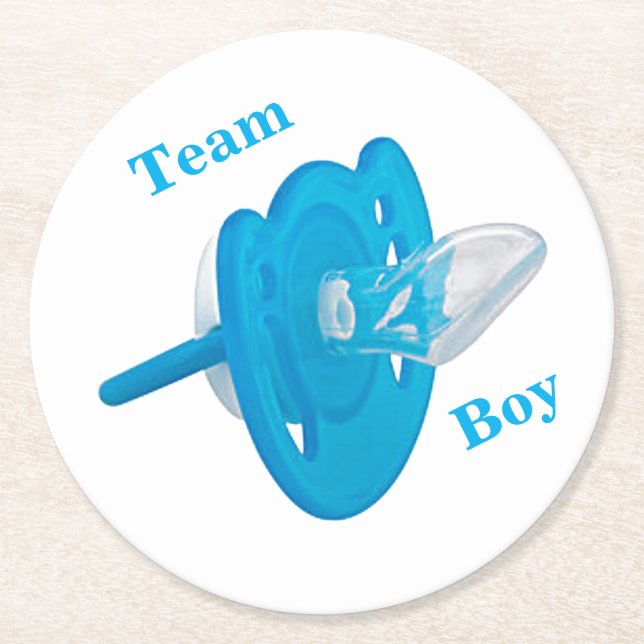 Baby Gender Reveal Party - Team Boy Round Paper Coaster (Front)