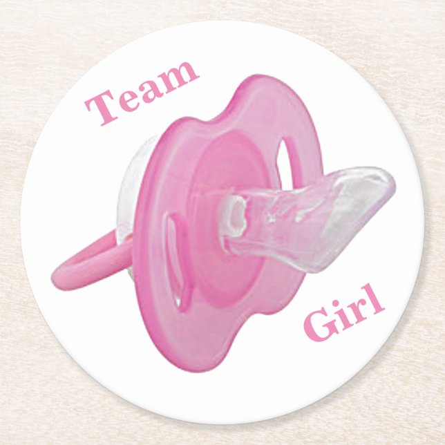 Baby Gender Reveal Party - Team Girl Round Paper Coaster (Front)