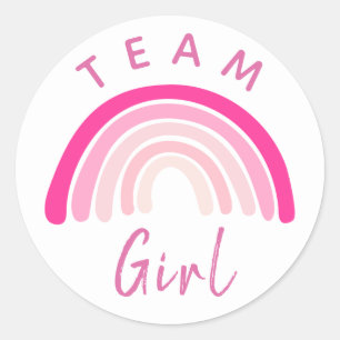 Baby Gender Reveal Party Team Pink Girl Rainbow Cl Classic Round Sticker