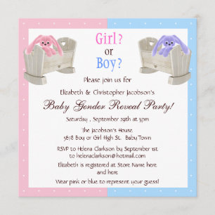 Baby Gender Reveal Pink & Blue Bunnies & Cribs Invitation