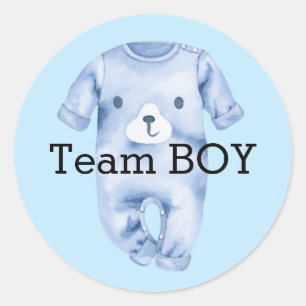 Baby gender reveal team boy classic round sticker